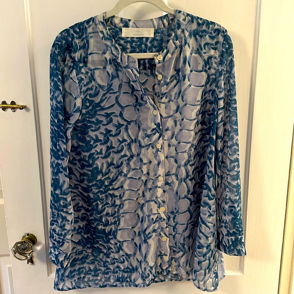Thakoon Addition silk blue button front blouse.
